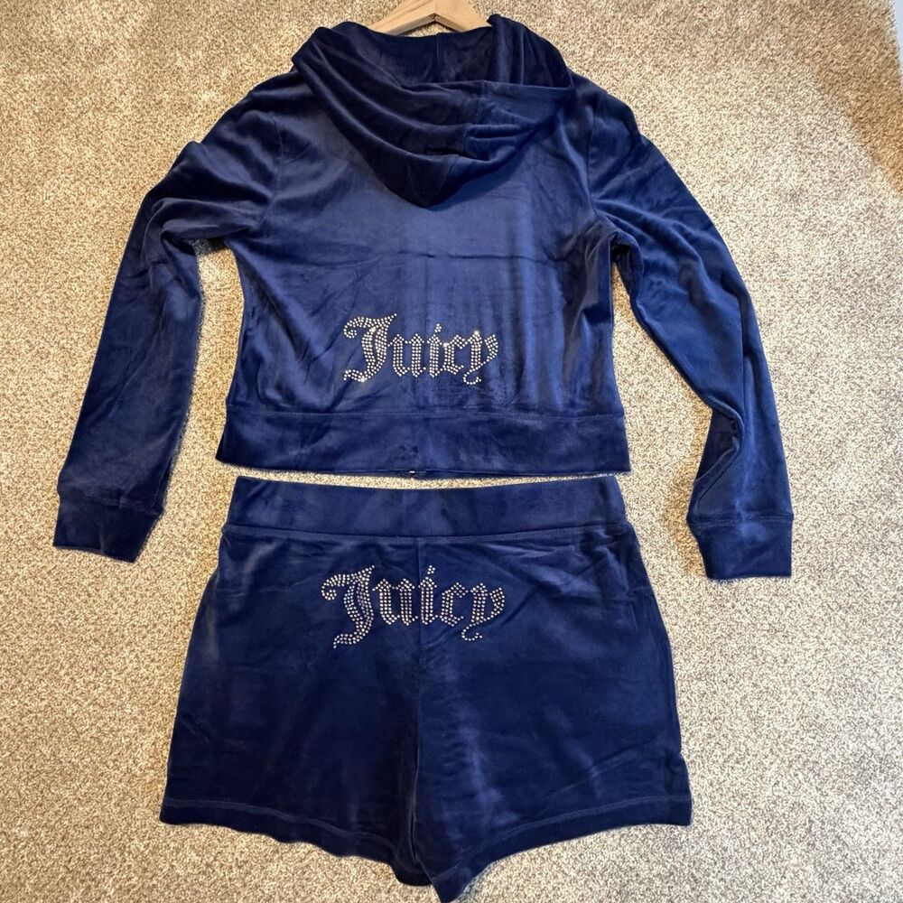 Juicy Couture Blue Velour Hoodie & Shorts Sweatsuit Set Women’s Size L